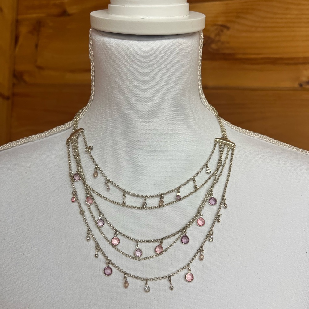 Elegant Multi-Layered Necklace with Pink Accents